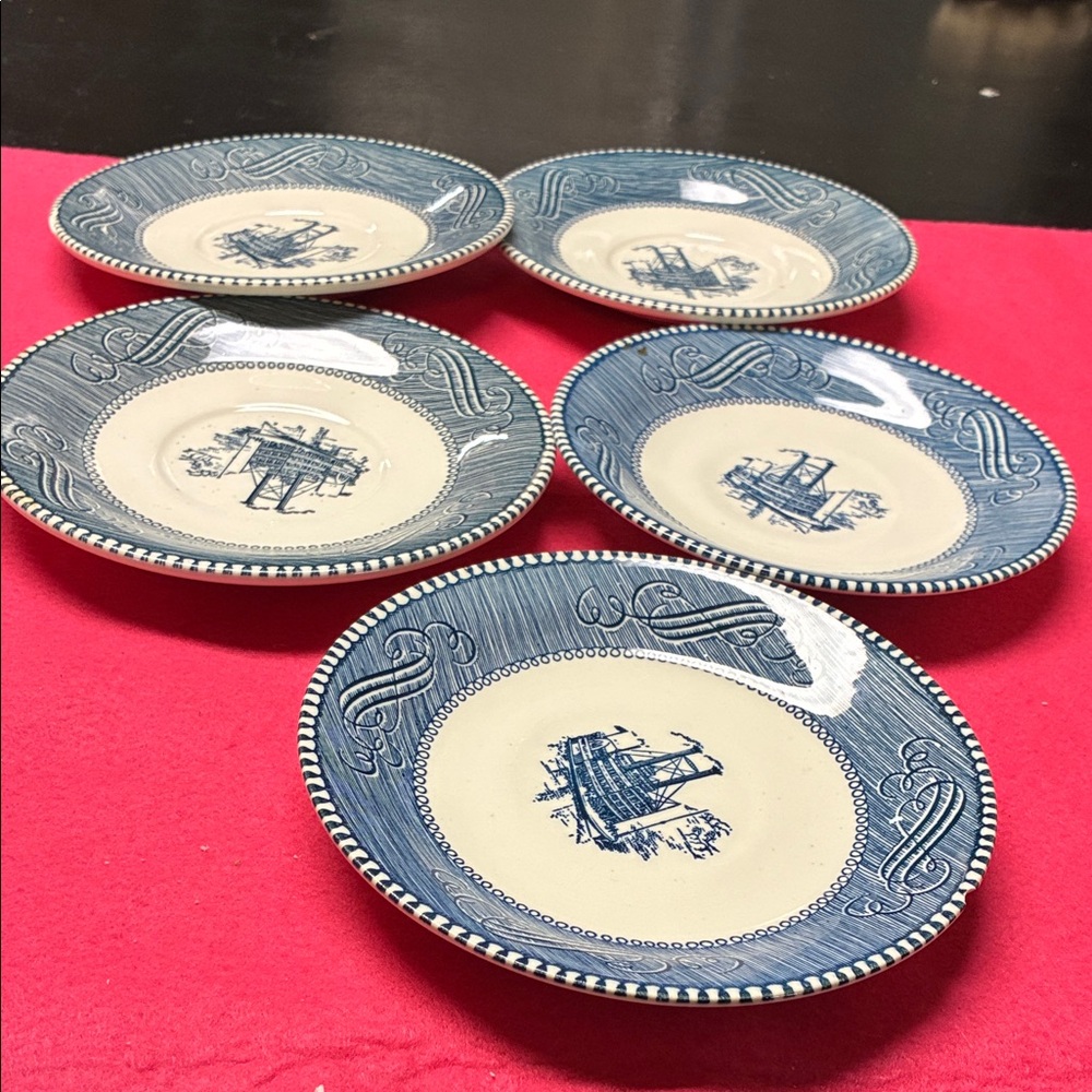 Blue and Cream Nautical Ceramic Salad Plates - Set of 5